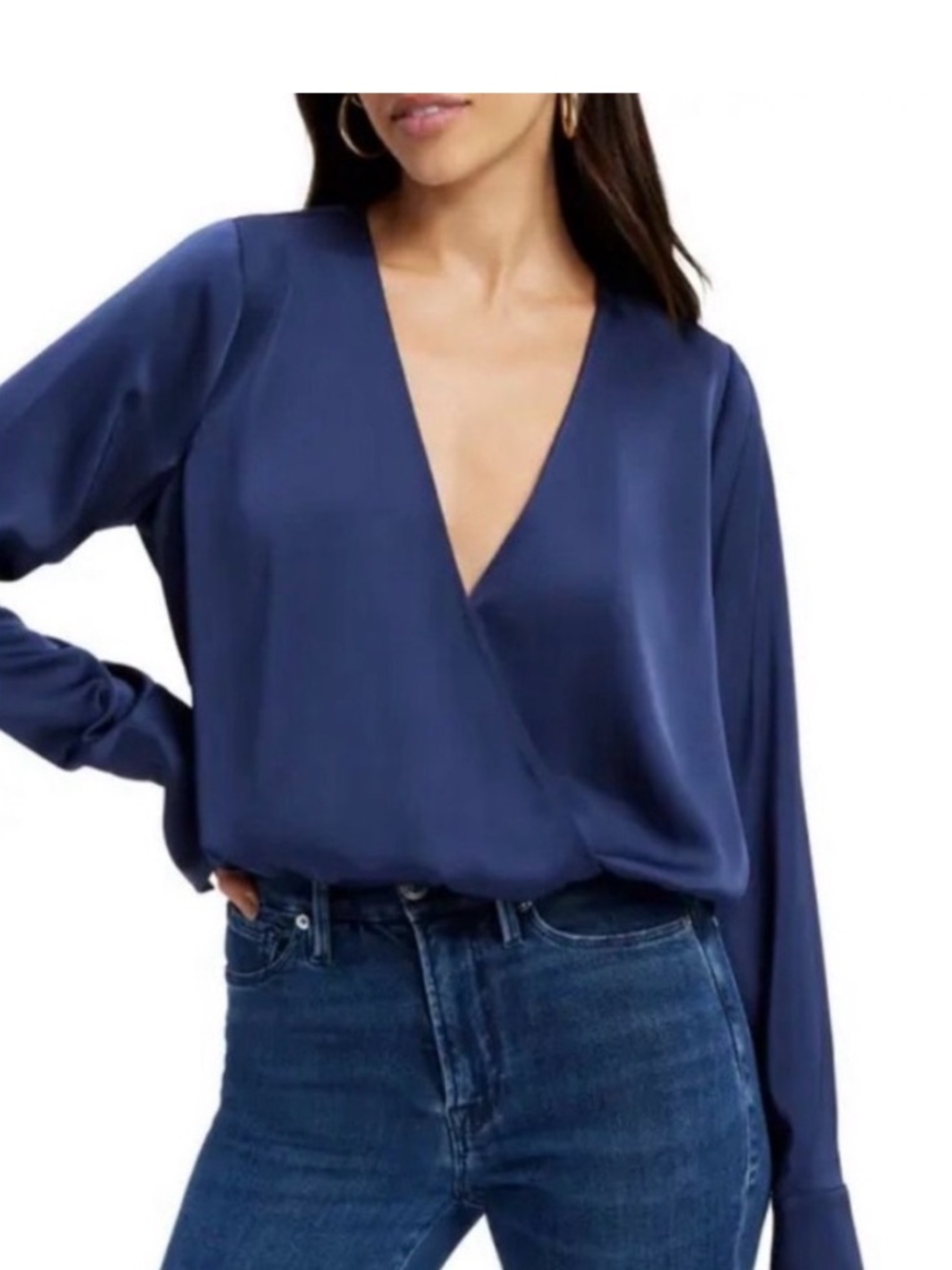 Good American Long Sleeve Washed Satin Wrap Front Top Size 3XL (6)